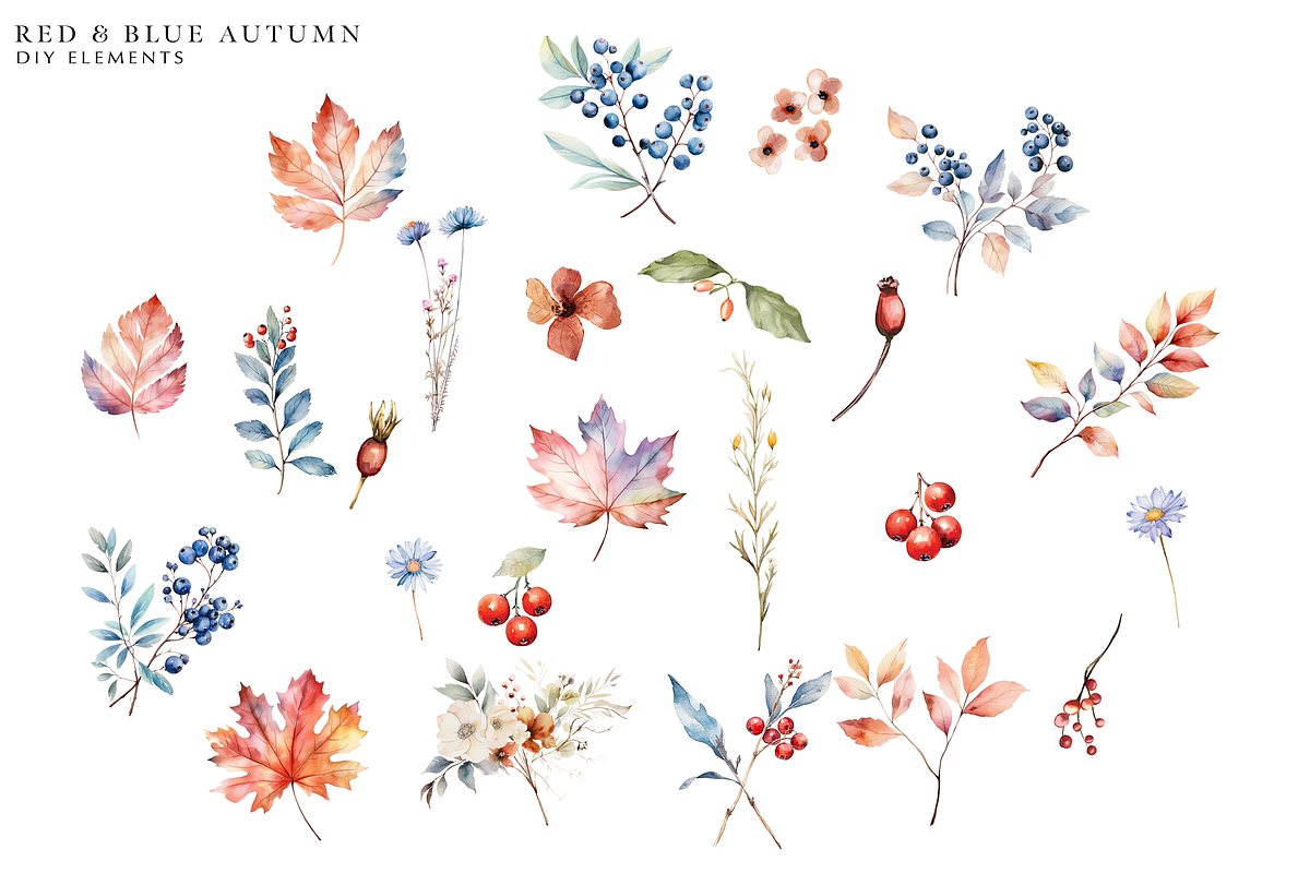 watercolor autumn flowers clipart, a Decorative Illustration by Patishop Art (Photo 2 of 2)