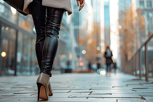 Businesswoman in modern suit walking on city street, a Photo by AlyaAnd