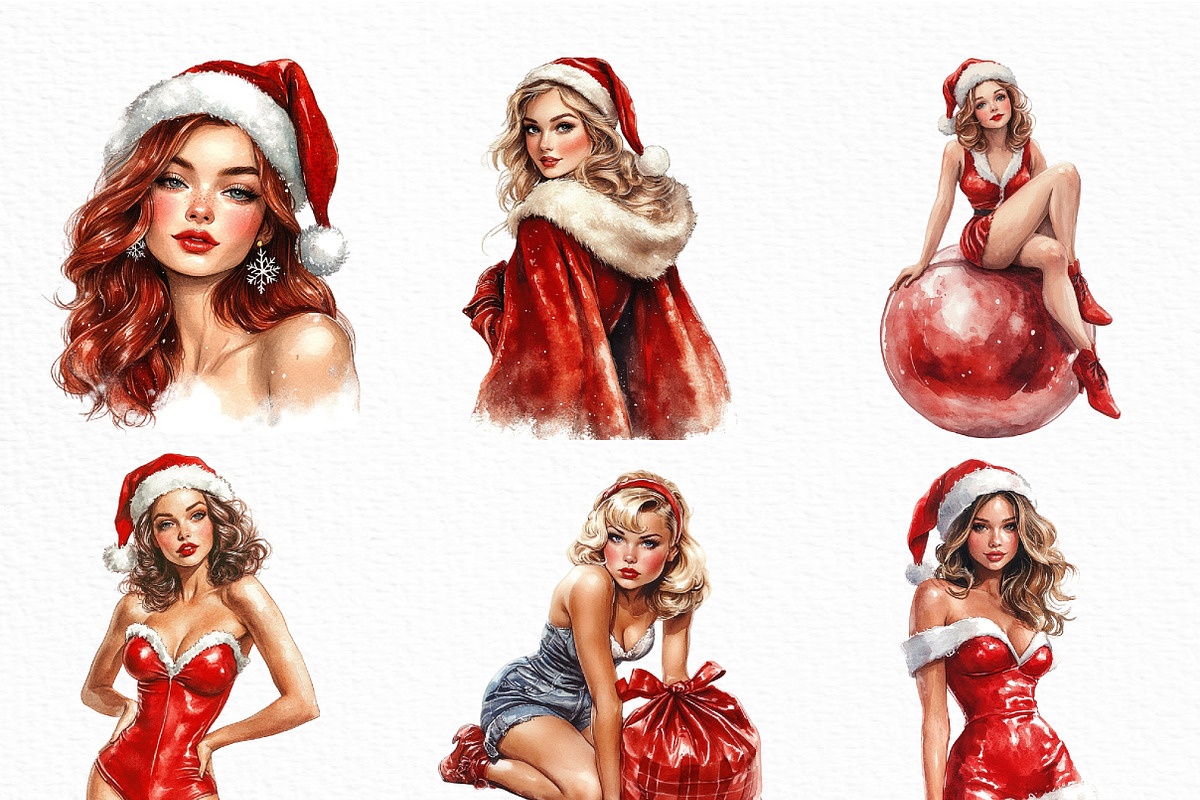 Vintage Santa Pin Up Girl Clipart, an Illustration by Craft Nest (Photo 4 of 6)
