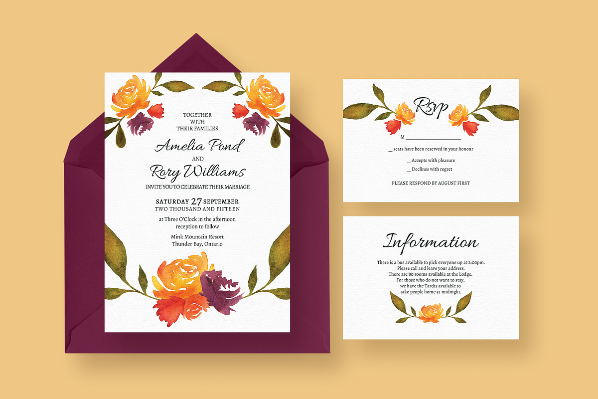 Watercolour Fall Wedding Suite, an Invitation Template by Knotted Design (Photo 2 of 6)