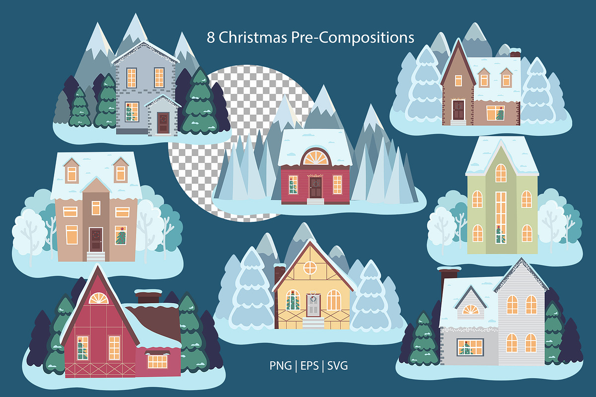 Christmas Village Houses Clipart, an Illustration by DysenkaArt (Photo 3 of 5)