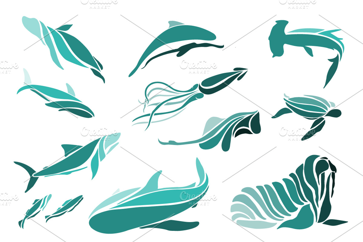Vector sea animals collection, an Object Graphic by Lemaris (Photo 2 of 6)
