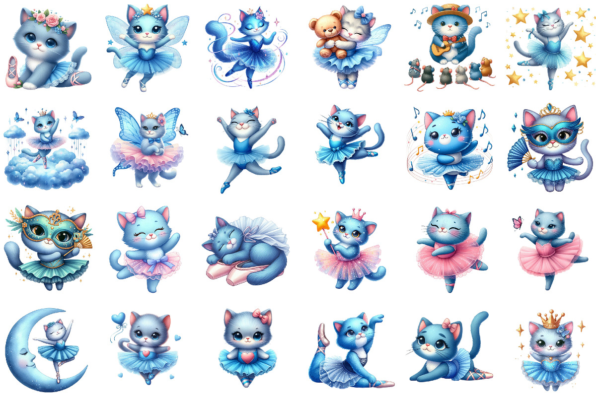 Blue Cat Ballerina Clipart, an Illustration by Sublimation Artist (Photo 2 of 6)