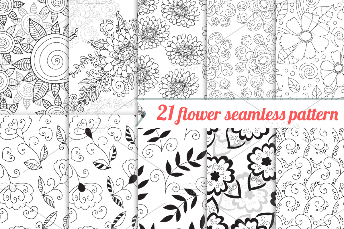21 flower and leaf seamless patterns, a Pattern Graphic by Ivga (Photo 1 of 3)