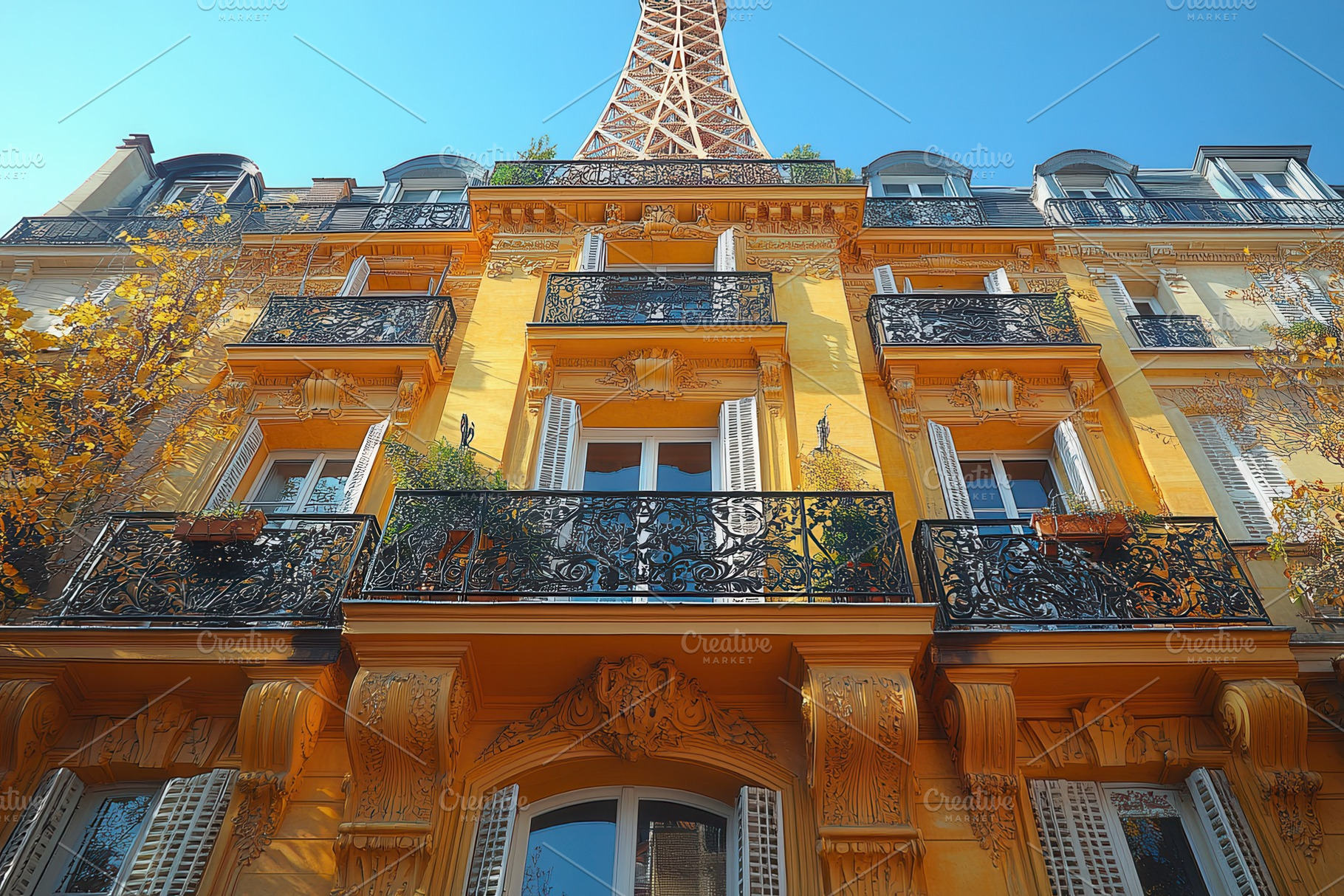 Elegant yellow building under the Ei, a Photo by Tanuart