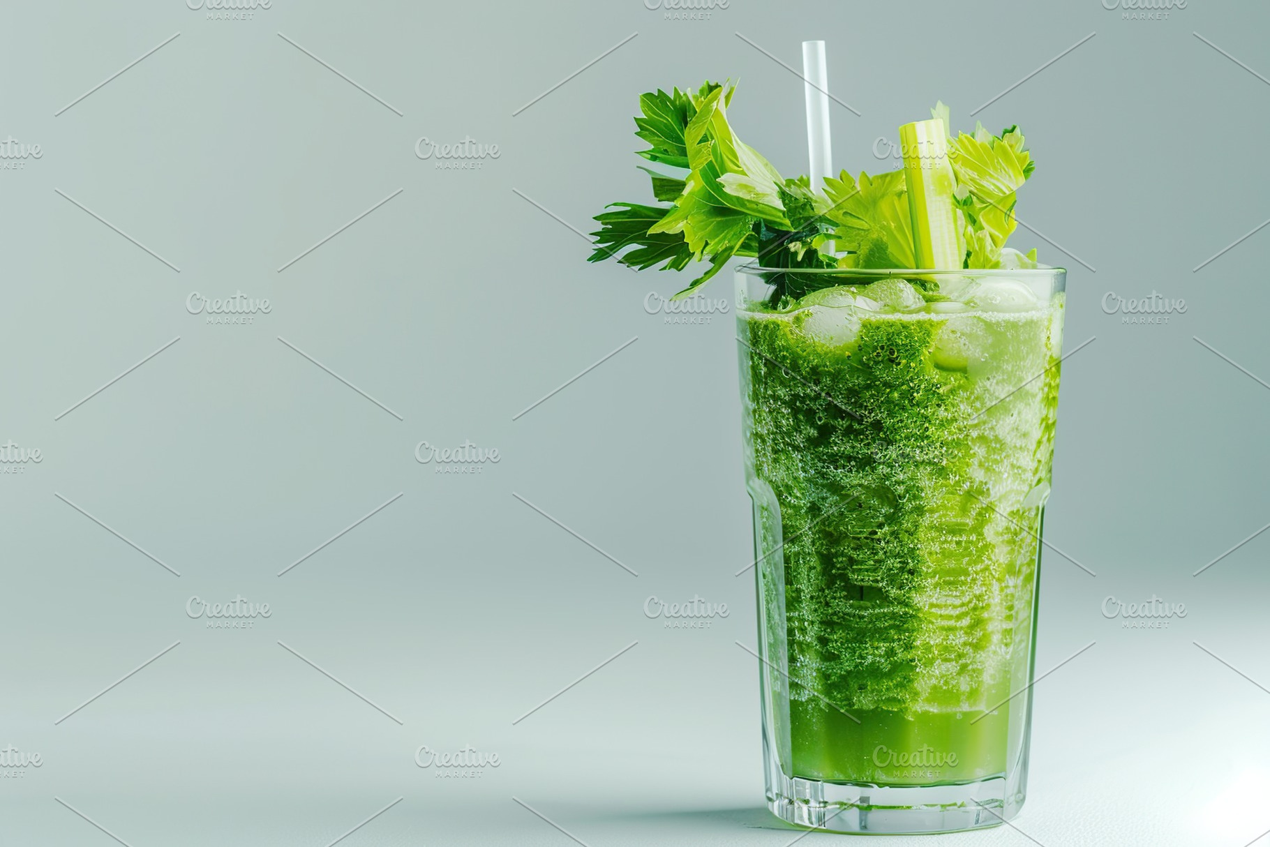 Fresh celery juice in glass on grey background, a Food & Drink Photo by AlyaAnd