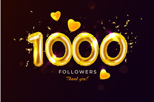 Followers balloons banner. 1k, an Illustration by Stock-Smart-Start