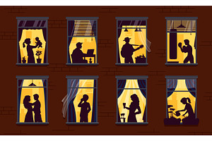 Neighborhood night windows, a Person Illustration by Vector Tradition