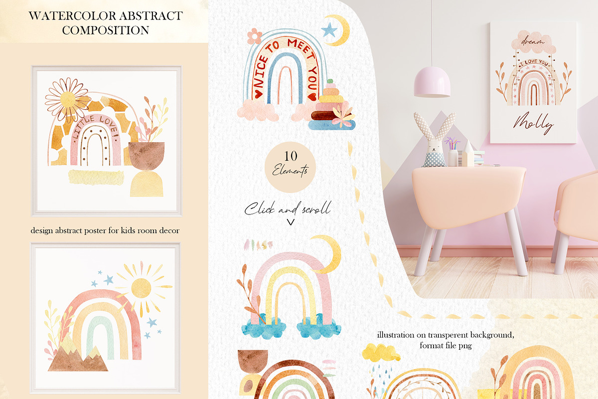 Watercolor rainbow abstract cute, an Illustration by AnnaTkachi (Photo 4 of 8)