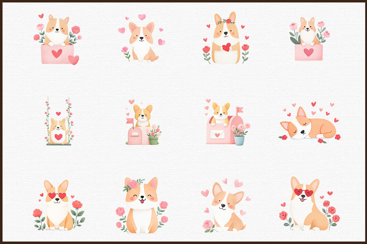 Corgi in Heart Red Rose Valentine Ar, an Illustration by Sublimation Artist (Photo 3 of 6)