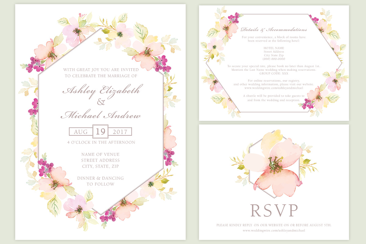 Pink & Green Floral Wedding Invite, an Invitation Template by BF Studios (Photo 2 of 5)
