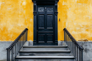 Black door against yellow wall, a Photo by Beautiful things