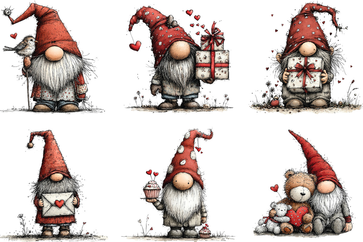 Whimsical Valentine Gnomes Clipart, an Illustration by CraftArtStudio (Photo 4 of 6)
