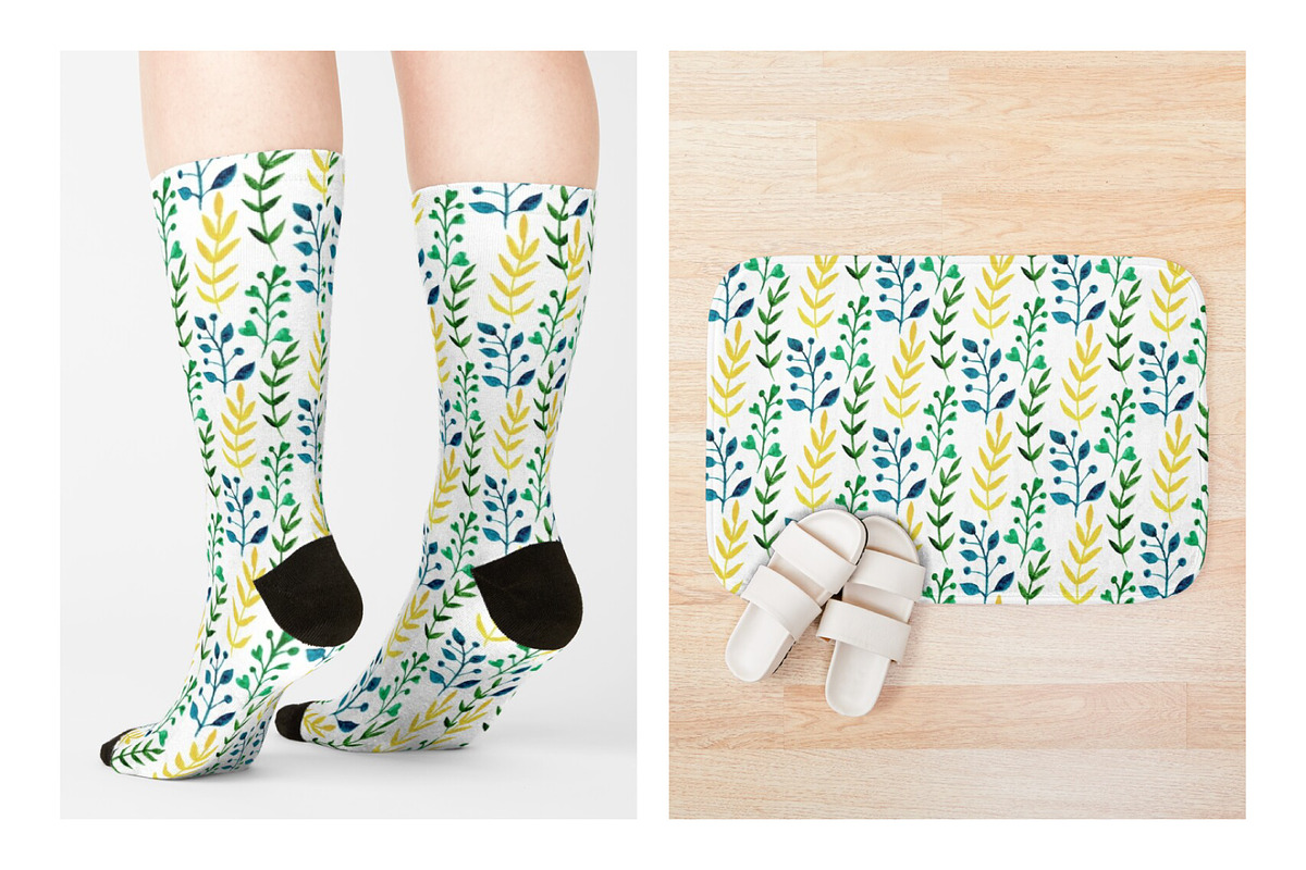 Watercolor flora vector patterns, a Pattern Graphic by inkionia♥ (Photo 2 of 4)
