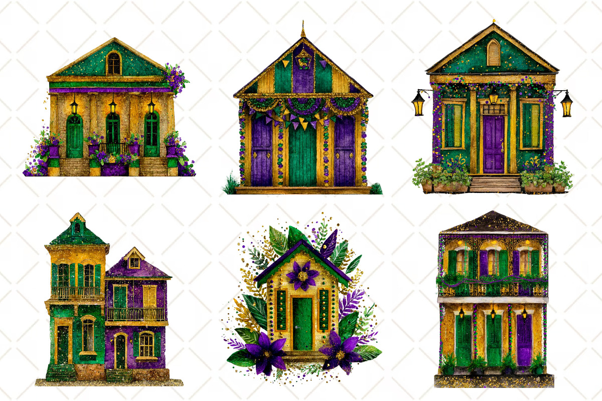 Watercolor Mardi Gras House Clipart, an Illustration by Black Bird Studio (Photo 3 of 6)
