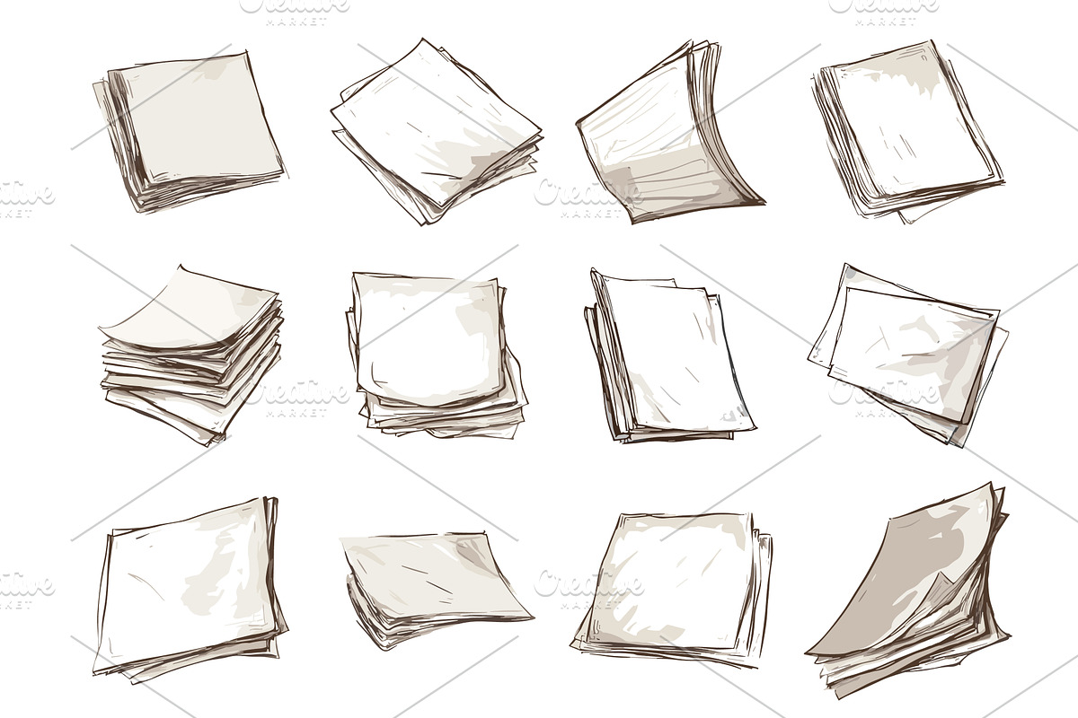 Vintage office papers stacks, an Object Illustration by Valerie Bodnar