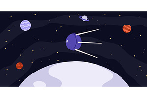Artificial space satellite flies in, an Illustration by Vectorbuum