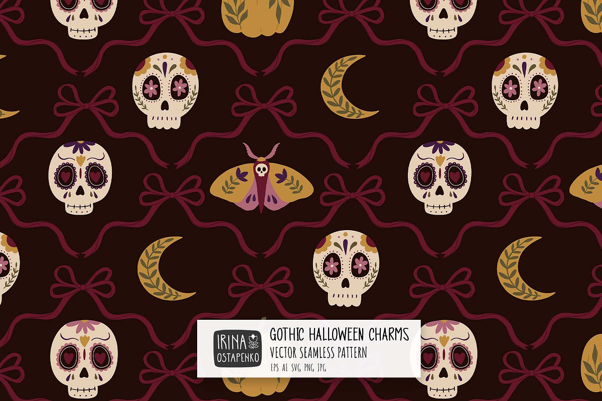 Gothic Halloween Charms Pattern, a Pattern Graphic by Irina Ostapenko (Photo 1 of 4)