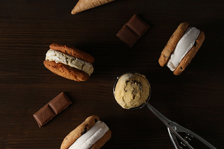 Concept of sweet food, tasty cookies with ice cream, a Background Photo by AtlasStudio PRO