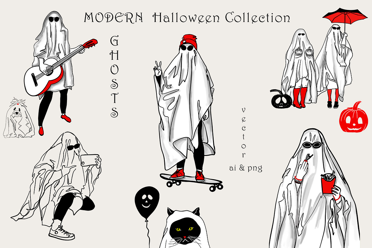 MODERN  Halloween Ghosts Collection, an Illustration by ArtOLB (Photo 1 of 11)