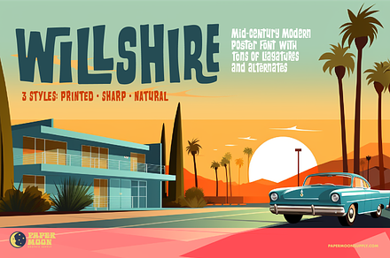 PM Willshire Mid-Century Style Font, a Sans Serif Font by Paper Moon Graphic Supply