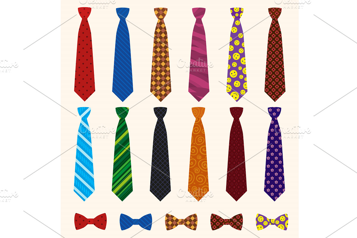 Necktie icon set, flat style, an Object Illustration by Ylivdesign