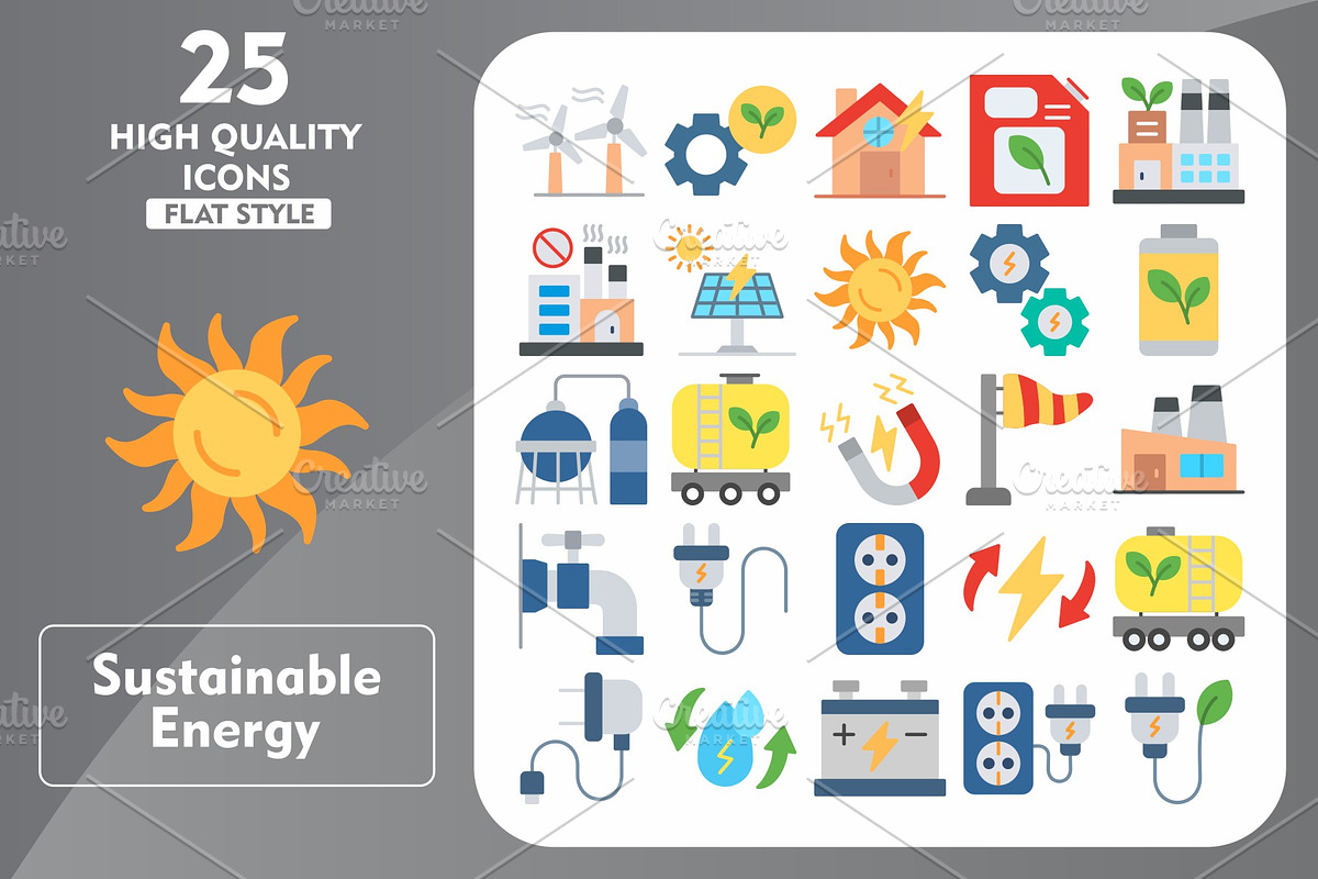 25 Sustainable Energy Flat Icons, an Icon by Pexelpy