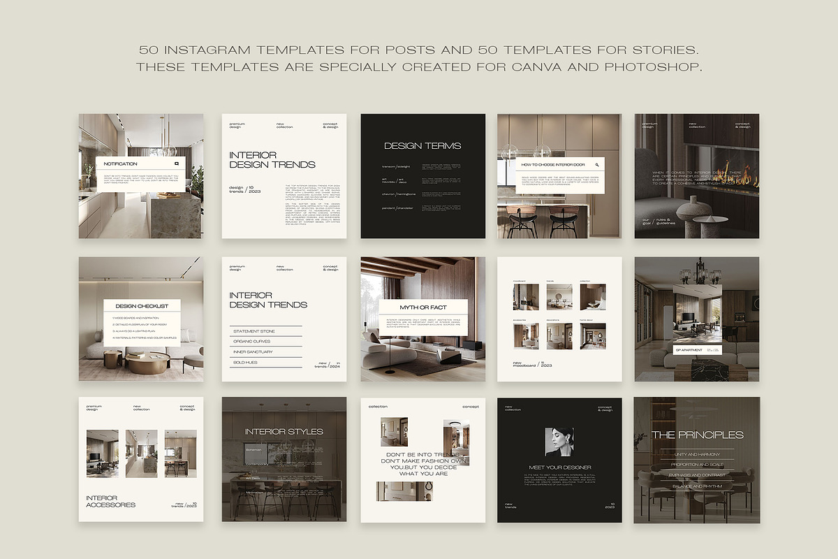 200 Interior Design Instagram Bundle Canva and Photoshop
