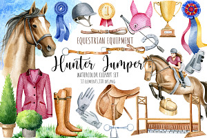 Watercolor Horses PNG, Hunter Jumper