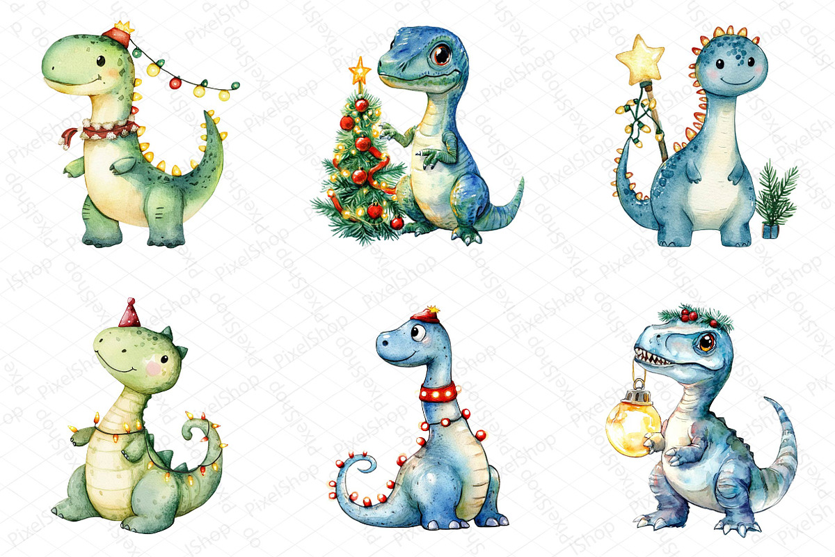 Christmas Funny Dinosaur Clipart Bun, an Illustration by DreamPrint404 (Photo 5 of 6)