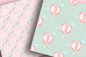 Floral Unicorn Digital Paper Pack