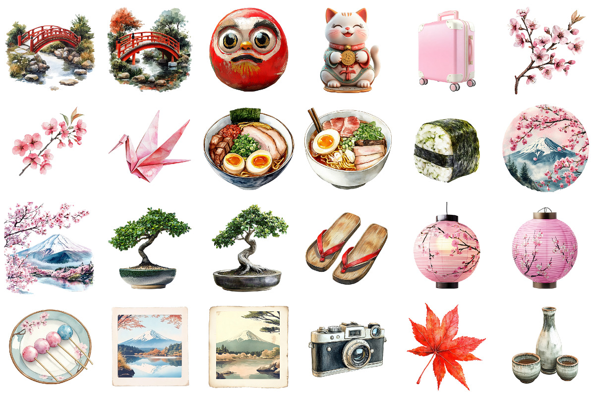 Watercolor Japan Clipart, a Seasonal Illustration by designcity5 (Photo 2 of 5)
