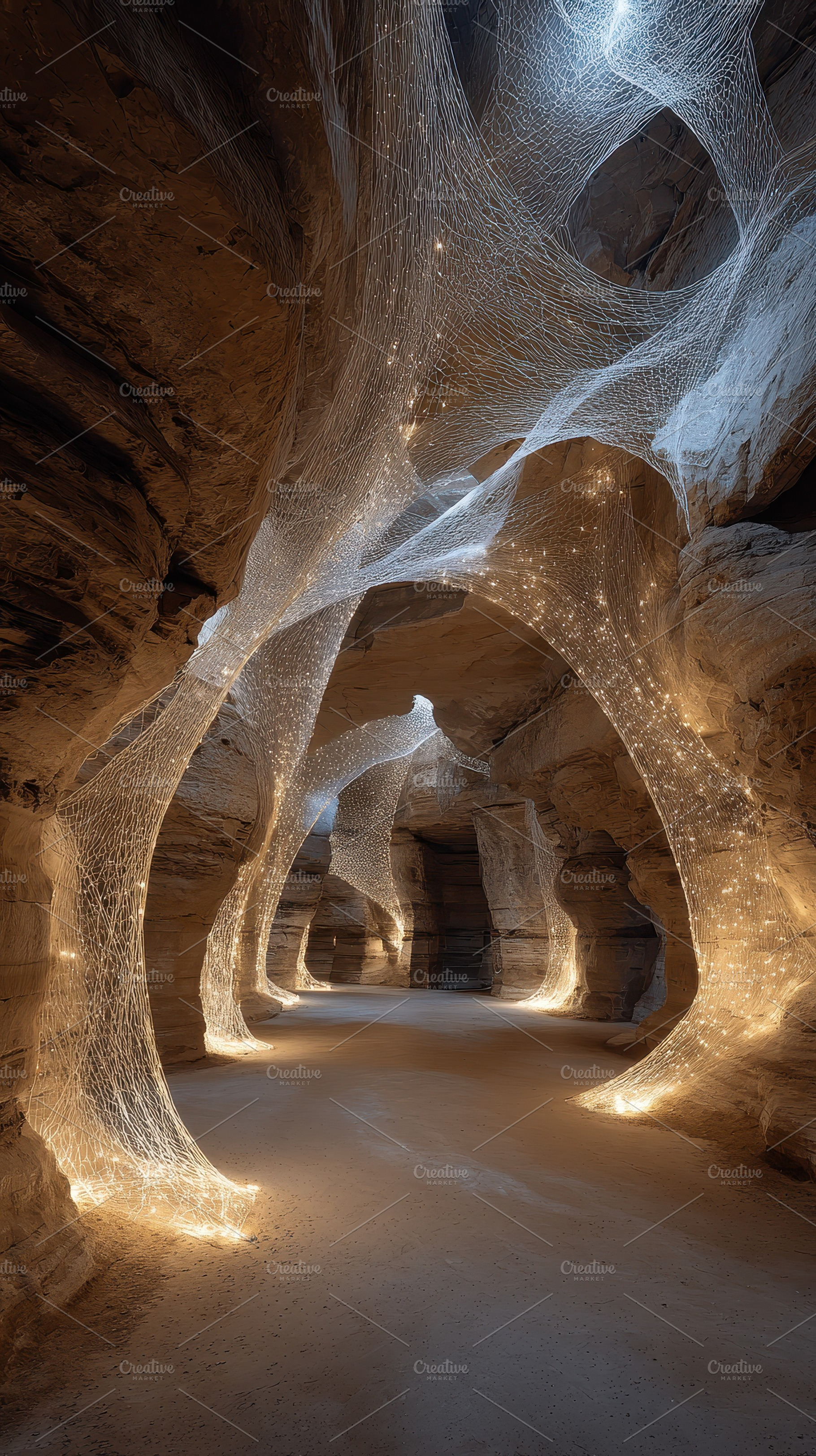 Illuminated Cave Network Glowing Lig, an Abstract Photo by Pixeness Studio