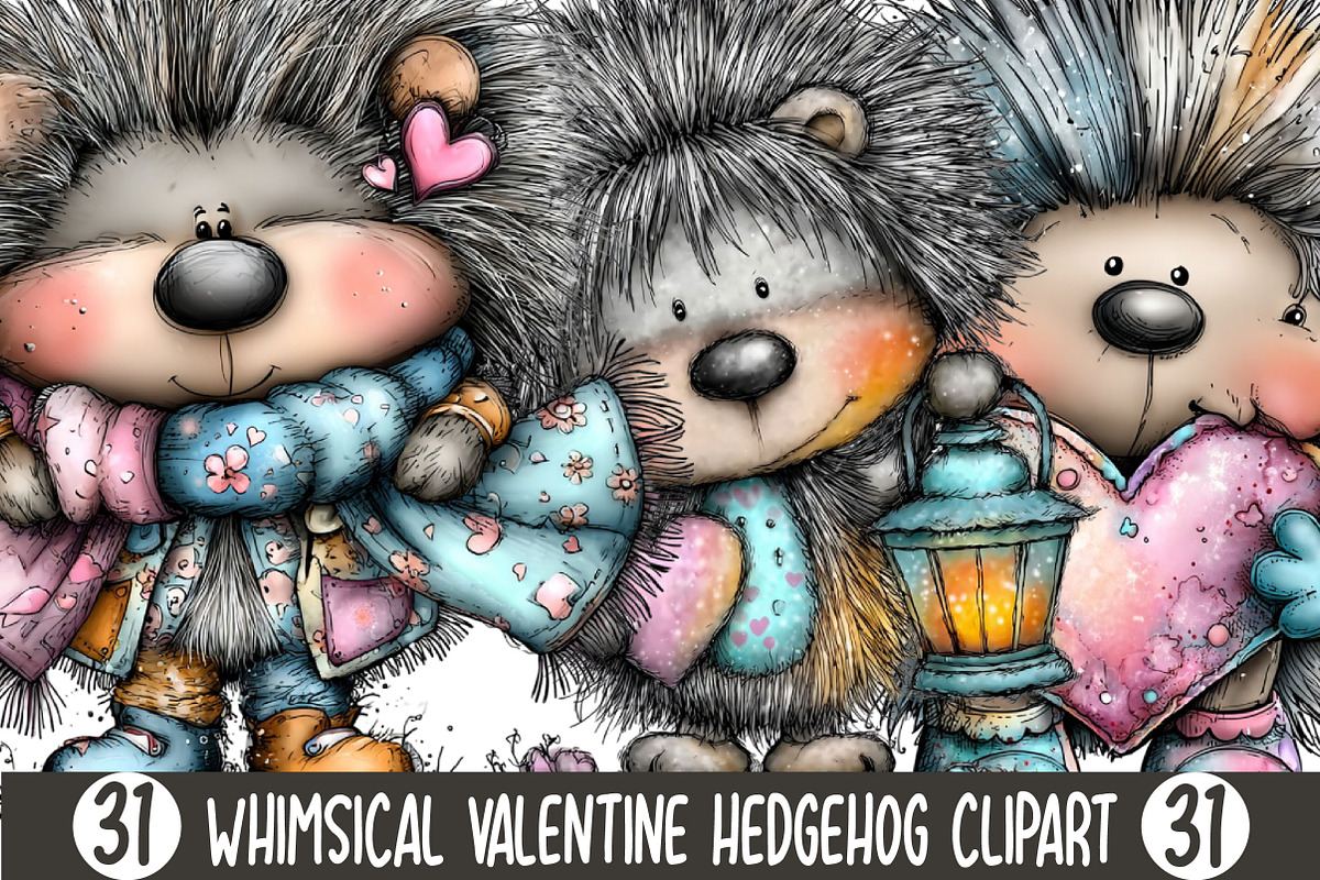 Whimsical Valentine Hedgehog Clipart, an Illustration by Designking (Photo 1 of 4)