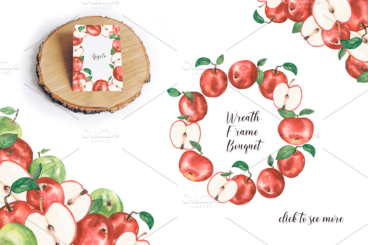 Watercolor Apple Collection, a Food Illustration by MayaNavits (Photo 2 of 7)