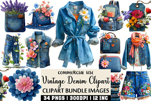 Vintage Denim Clipart, an Illustration by Craft Nest