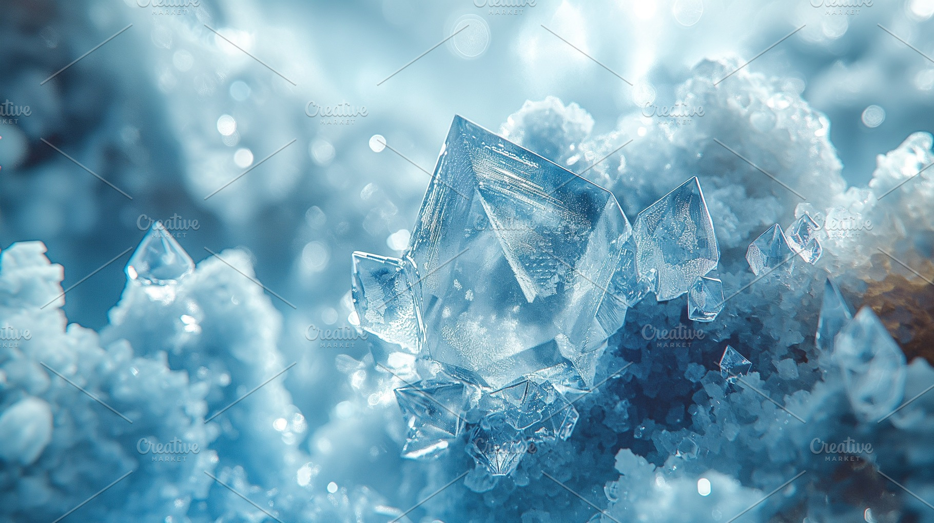 Close-up of sparkling blue crystal formations glistening in soft light., a Background Photo by ImageMir