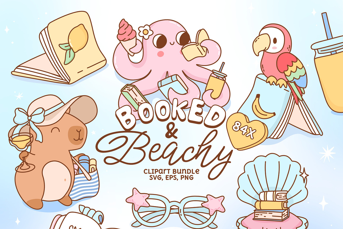 Bookish Summer Clipart Bundle, a Seasonal Illustration by Huxmay (Photo 1 of 8)