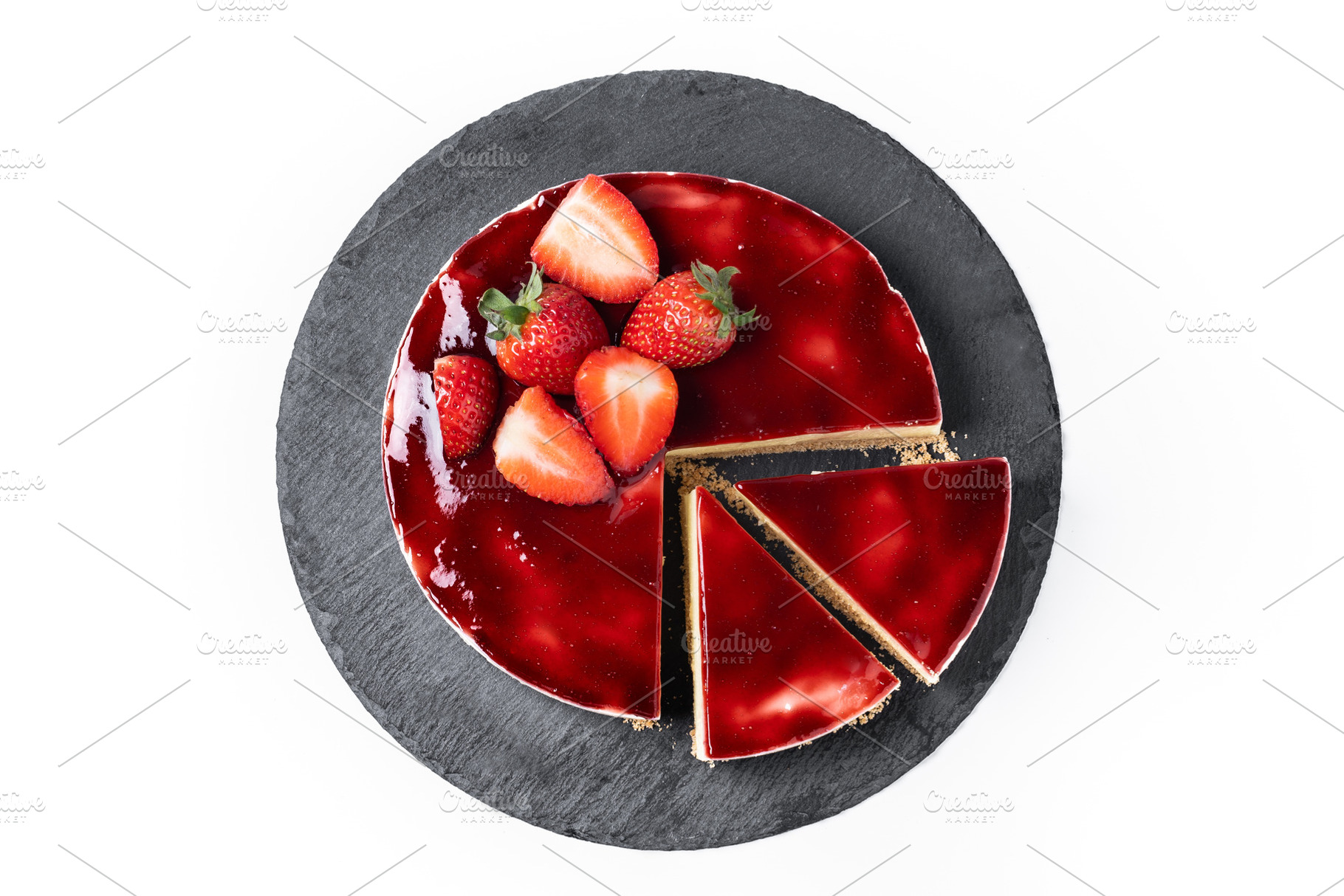 Cheesecake with strawberries isolated on white background, a Food & Drink Photo by etorres69