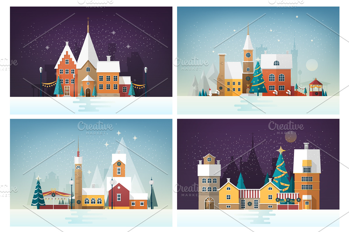 Winter, Christmas holiday cityscapes, a Decorative Illustration by Good Studio (Photo 1 of 8)