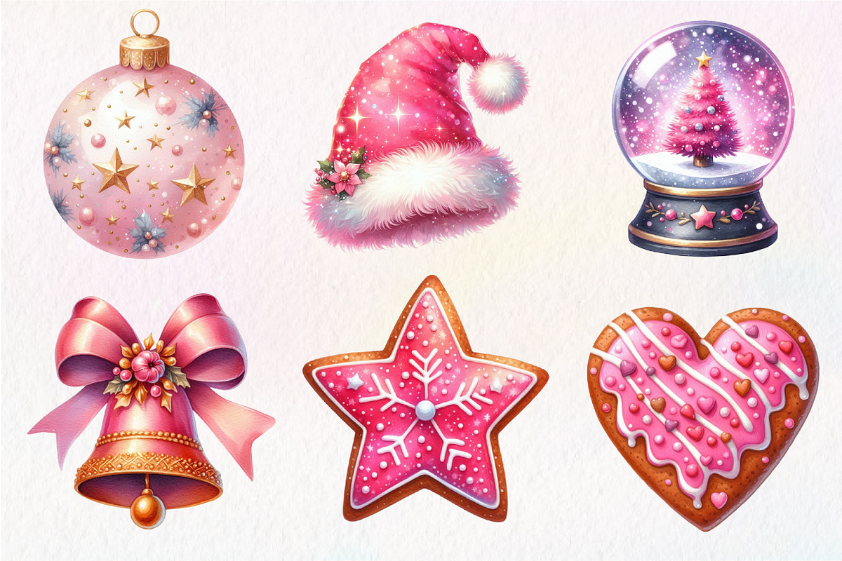 Pink Sweet Cute Christmas Clipart, an Illustration by Dream Creation (Photo 2 of 7)
