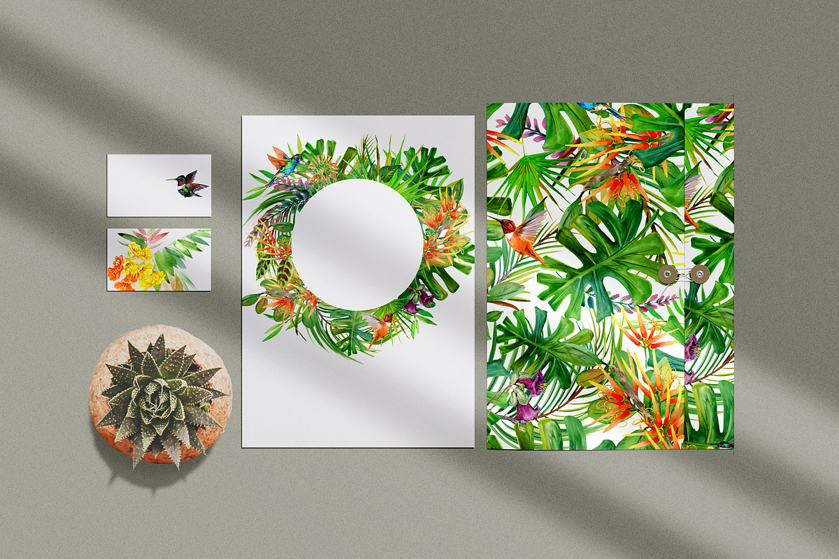 Watercolor Tropical plant & Bird, an Object Graphic by FineArt (Photo 2 of 22)