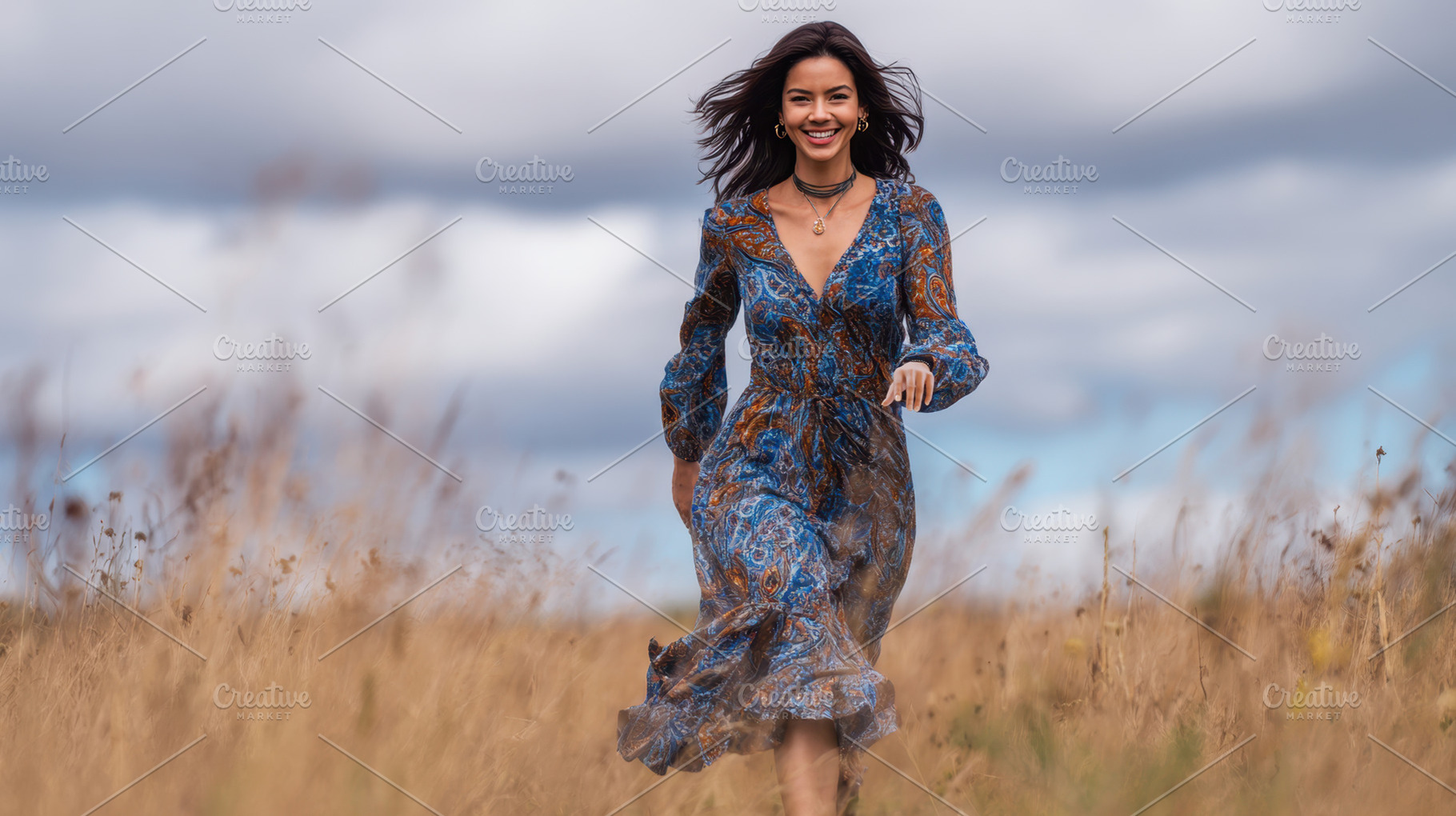 Woman runs through a field in autumn, a Photo by Beautiful things