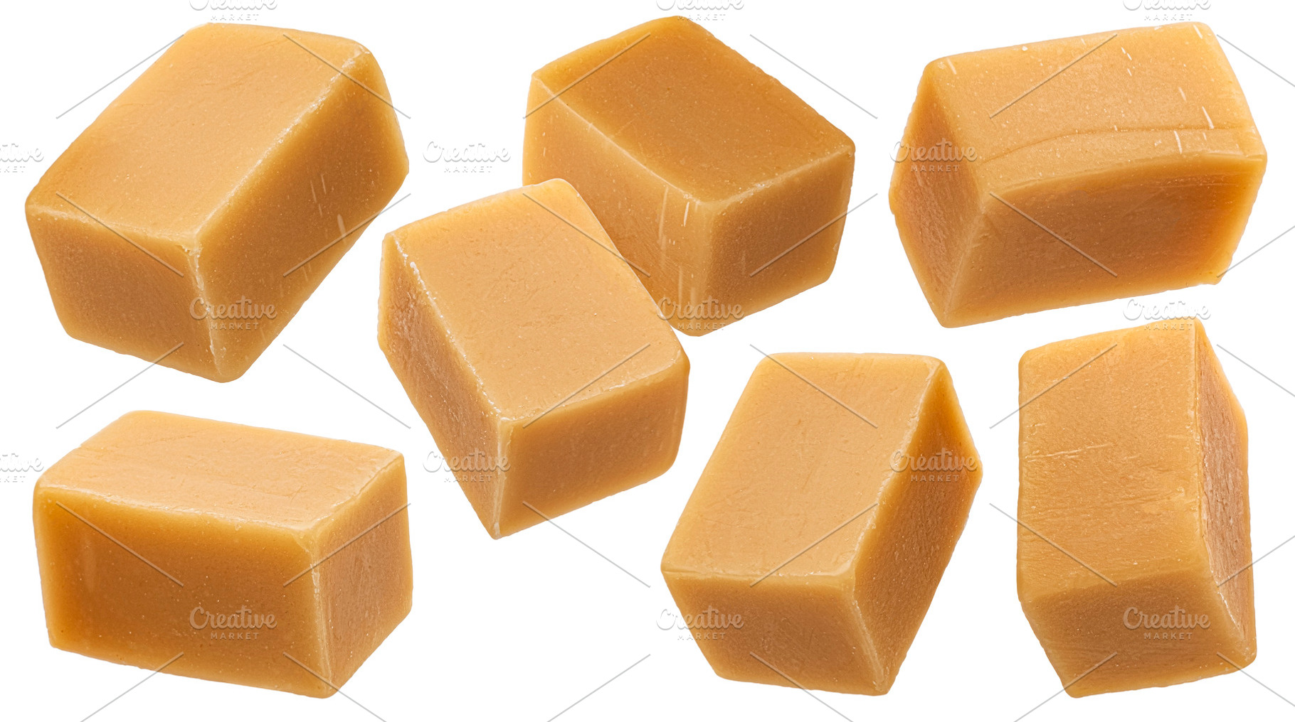 Caramel candies isolated on white, a Food & Drink Photo by Max Lashcheuski