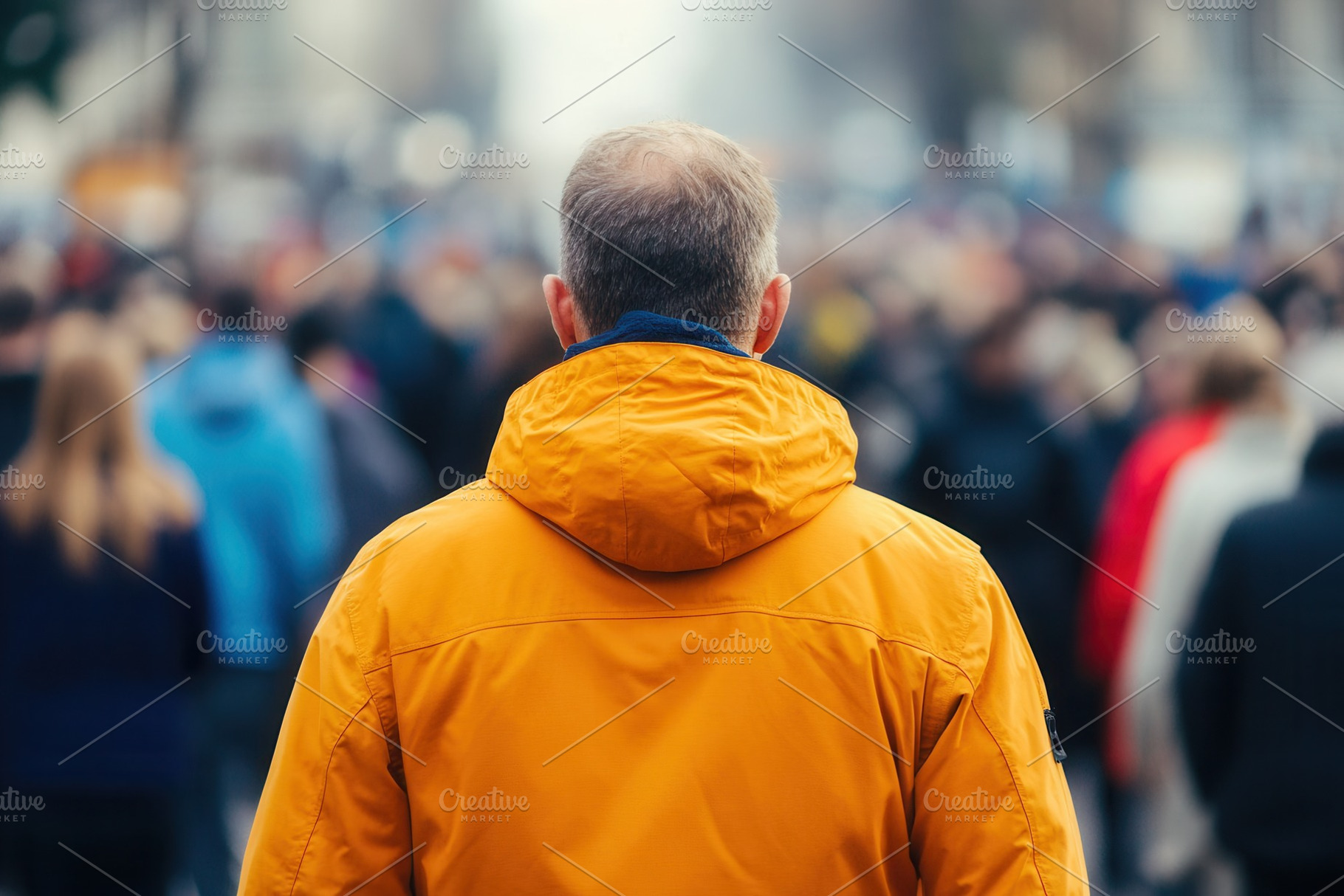 Man stands out in crowd, a Photo by Pavel_design