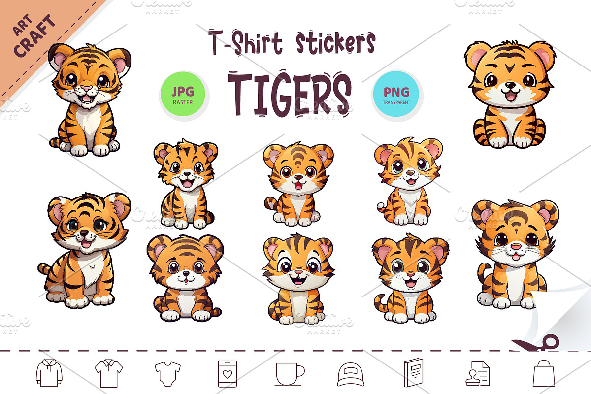 Bundle Stickers Cute tiger. Clipart., an Animal Illustration by KENO Mascots (Photo 1 of 3)