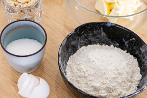 Baking ingredient preparing food kitchen table cup, a Food & Drink Photo by Photo Drive Studio