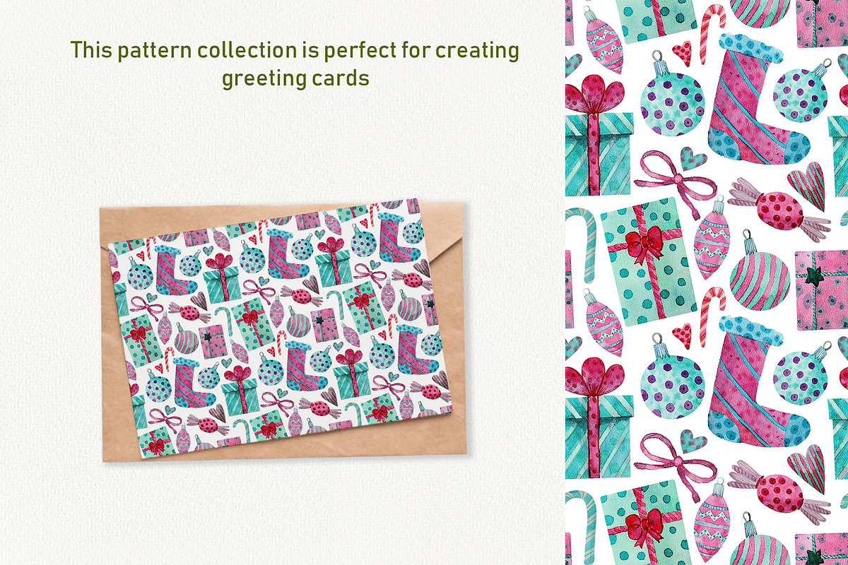 Watercolor Christmas pattern set, a Pattern Graphic by Dina Guiter (Photo 6 of 7)