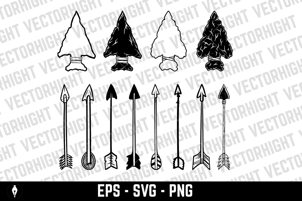 Set of primitive stone arrowheads, an Object Illustration by Vectorhight (Photo 2 of 3)