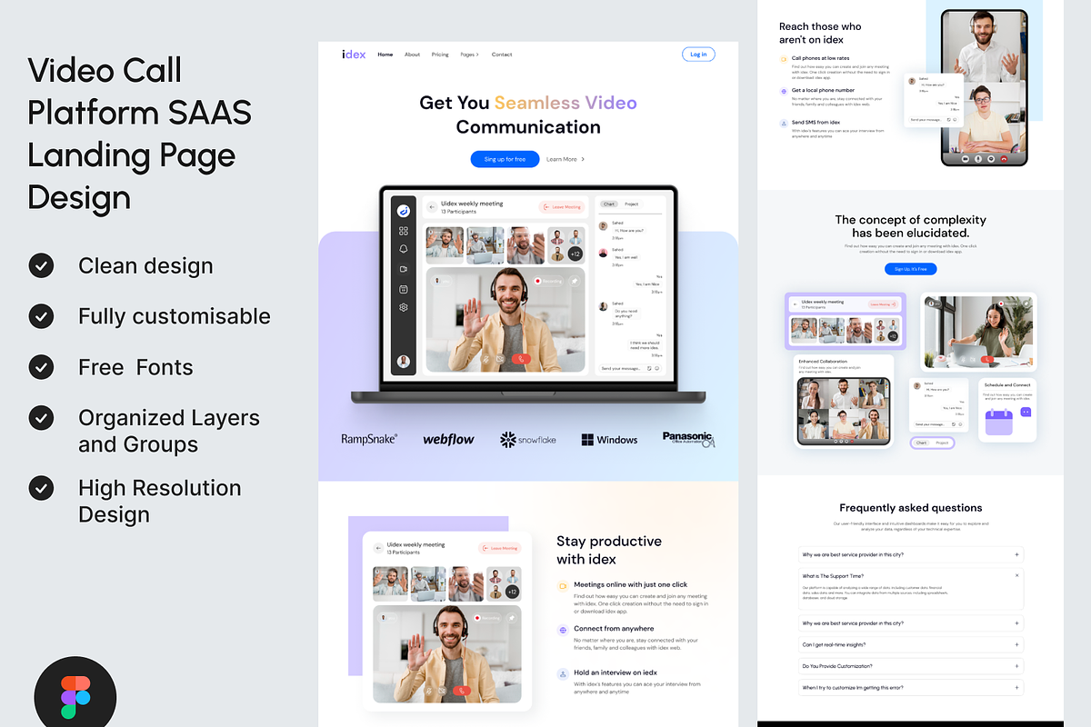 Video Call Platform SaaS Landing pag, an UI Kit Template by UiDex (Photo 1 of 4)